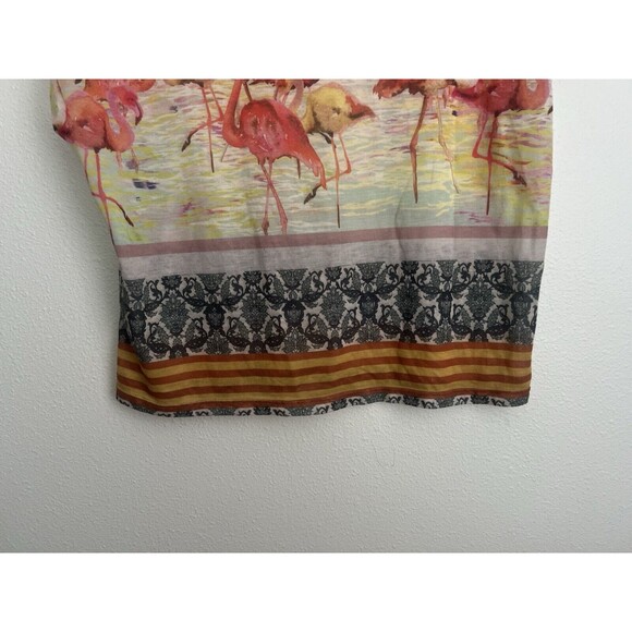 Anthropologie Watercolor Pink Flamingo Dolman Sheer Short Sleeve Top M/L Artsy - Picture 6 of 8